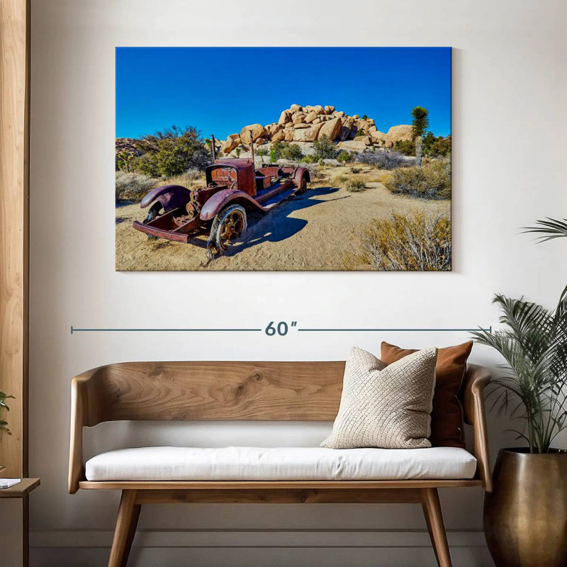 Voiture rouillée Mehar dans le parc Joshua Tree, H 32 po x l 48 po