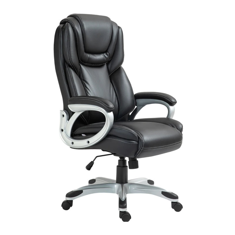 Chaise de bureau ergonomique noire à hauteur réglable - Chaise de bureau pivotante avec accoudoirs rembourrés pour un espace de travail moderne