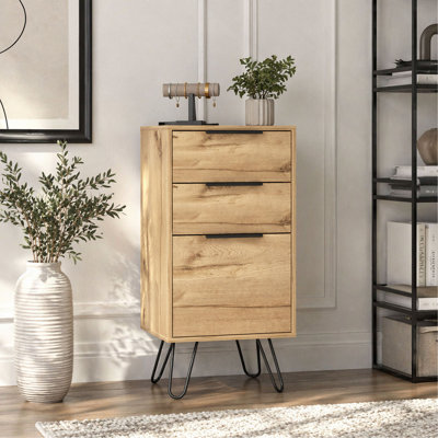 3-Drawer Dresser, Hairpin Legs Superior Top Oak Storage Chest for Bedroom