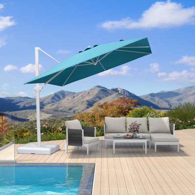 PURPLE LEAF Outdoor White Pole 108'' Square Offset Cantilever Blue Umbrella Without Base