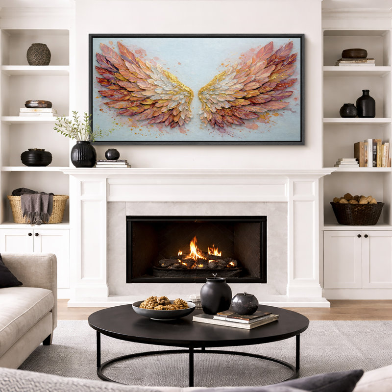 «Warm Toned Angel Wings», impression abstraite sur toile, impression sur toile encadrée, 30" H x 60" W x 1.5" D, Noir