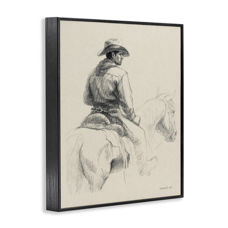  Cowboy et cheval, estampe numérique par Danhui Nai, Giclée encadrée noir minuit, H 30 po x l 24 po