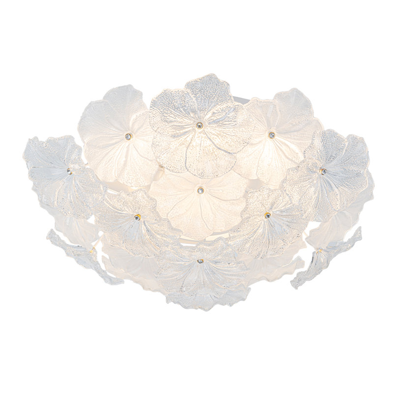 Modern Floral Flush Mount Ceiling Light - Hand-Blown Glass Petals with Matte White Finish, 21.26" Dimmable LED Fixture for Bedroom Living Room Dining Room Entryway