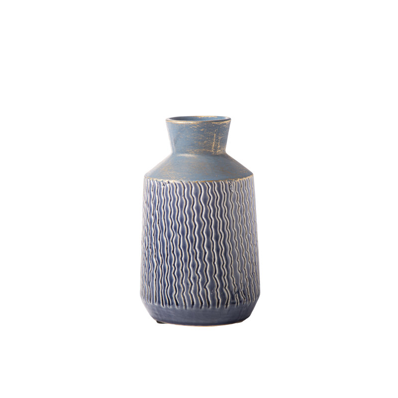 Dilys Ceramic Table Vase, Navy Blue, 14" H x 5.75" W x 5.75" D
