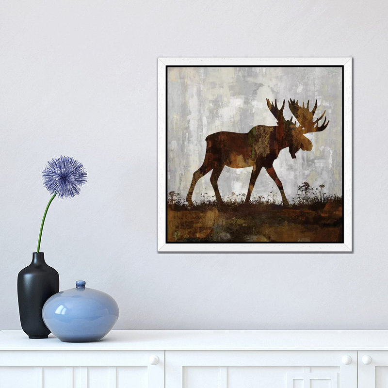 Moose 1 Piece Painting on Canvas, 45.72 cm H x 45.72 cm W, White Floater Framed