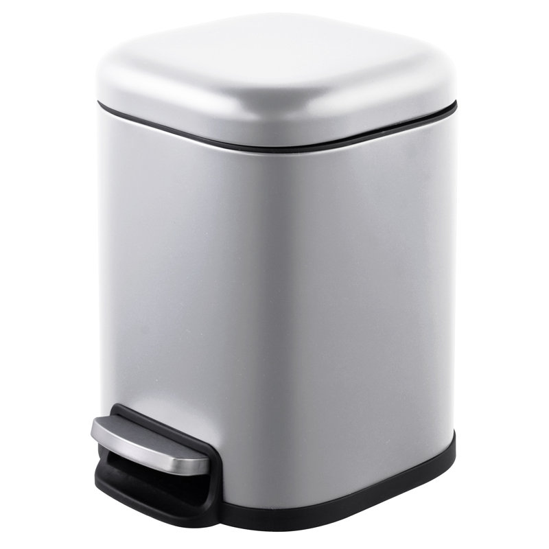 Silver Stainless Steel Square Step Trash Can with Pedal - 1.6 Gallon