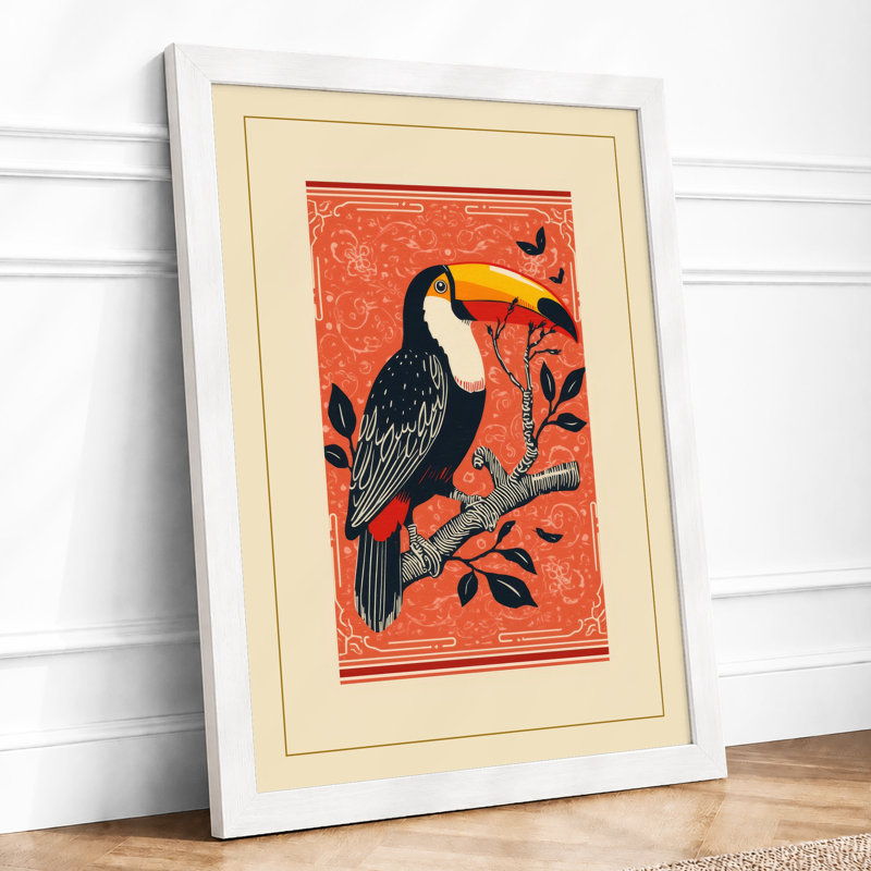 Toucan on Branch Boho - Framed Print, A2 - 59.4 x 42.0 cm, White