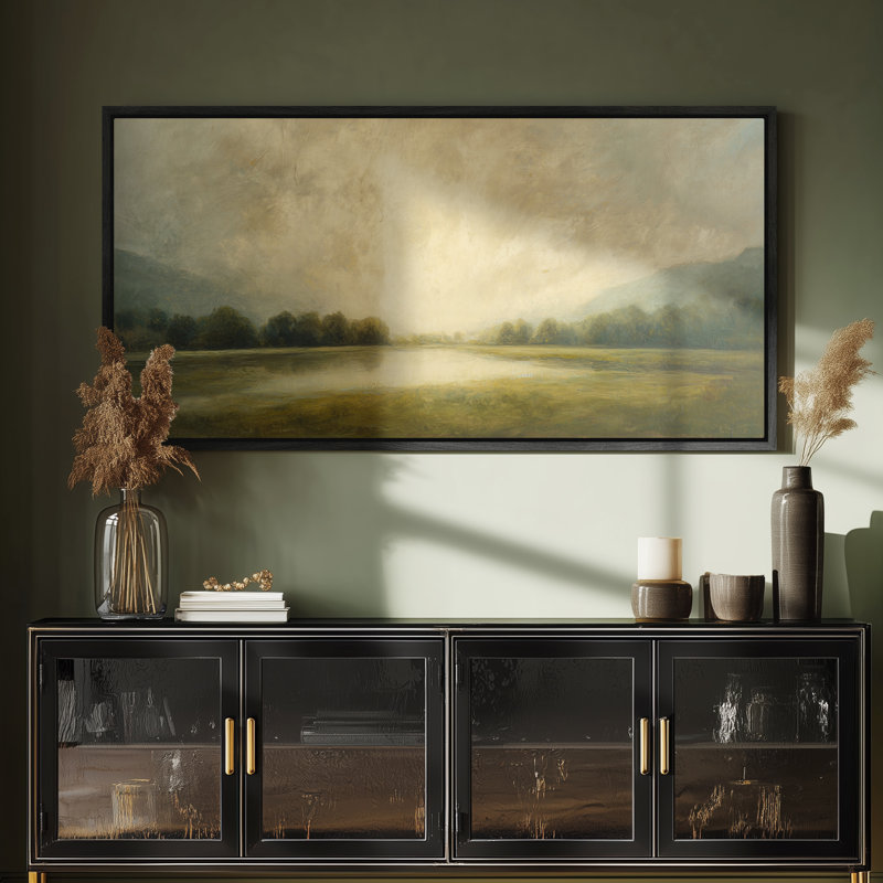 «Morning Light River Valley Landscape for Living Room», impression murale, Noir, H 30 po x l 60 po