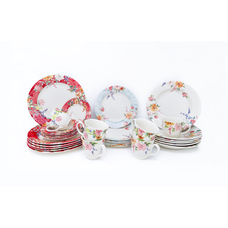 Tudor England 30 Piece Dinnerware Set, Service for 6, Crimson