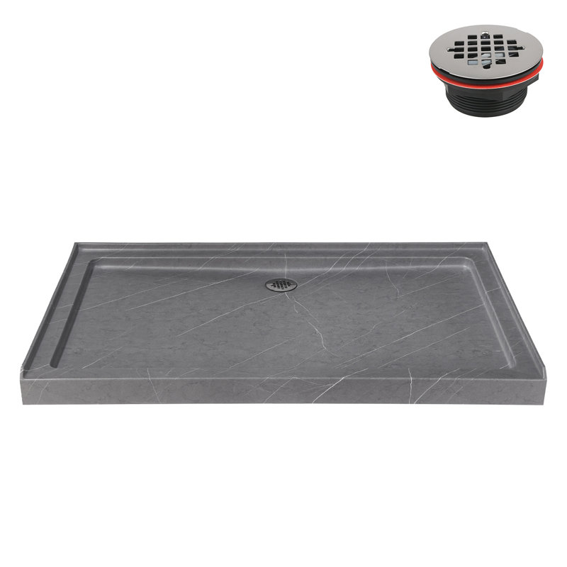 Streamline 60 in. x 36 in. Alcove Acrylic Shower Base in Matte Grey with Center Drain, Drain Included, Matte Gray