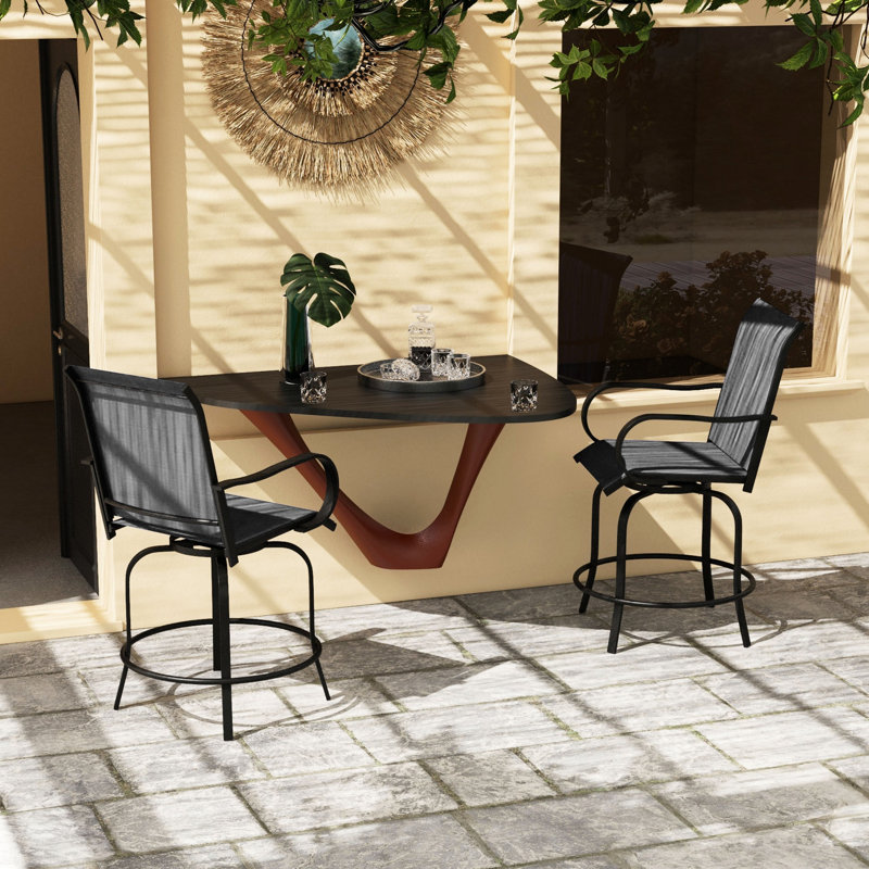 Chaises de bar pivotantes 360 avec cadre en acier à mailles élevées pour l'extérieur, balcon, bord de piscine, cour arrière, tabourets gris de 2, tissu en filet,