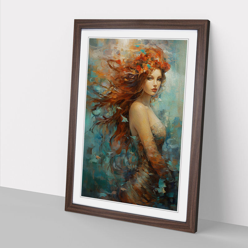 Mermaid Abstract Framed Print, Walnut , 34cm H x 25cm W x 2cm D