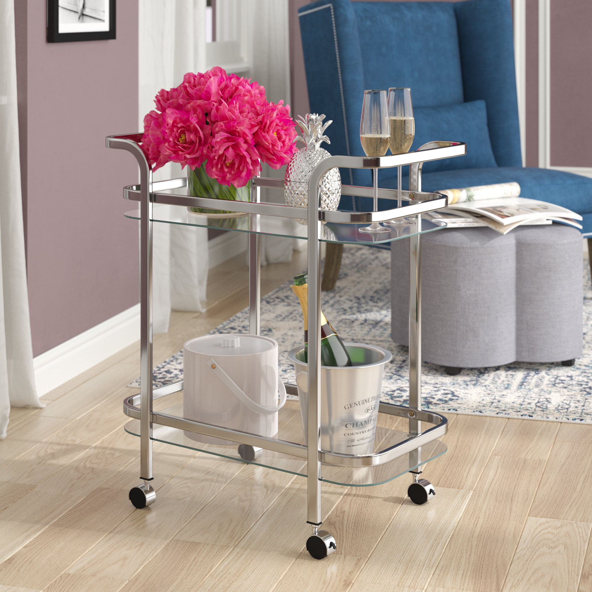 Mercer41 Chappotin Bar Cart Chrome