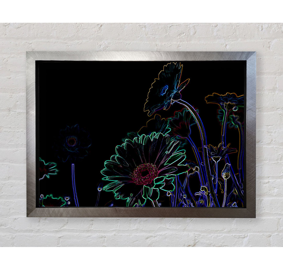 Gerahmtes Leinwandbild Abstract Neon Floral 04