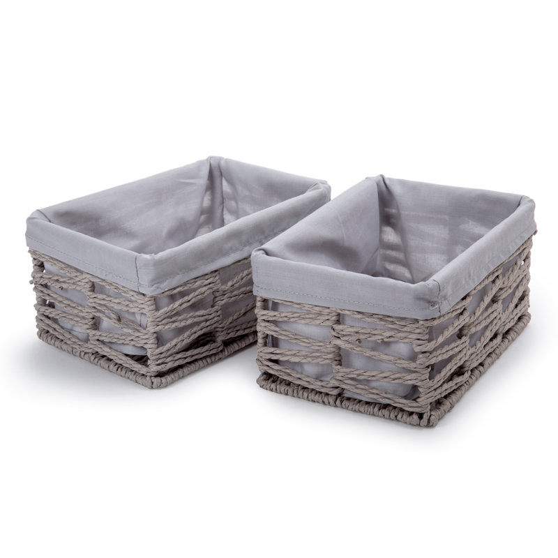 Ensemble 3 pièces de panier à tressés/en rotin carrés geo, Gris