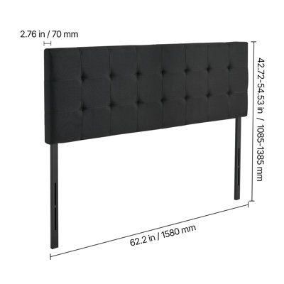 Headboard, Queen Size Headboard with Adjustable Height, Comfortable Diamond Tufted for Queen Size Bed, W62.2 x H(42.72-54.53) x D2.76 in, Ideal for Be