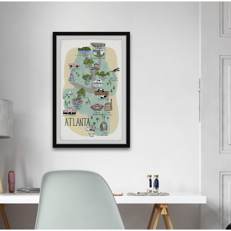 Carte illustrée d'Atlanta - Cadre photo, reproduction d'art sur papier, H 24 po x l 16 po x P 1,5 po