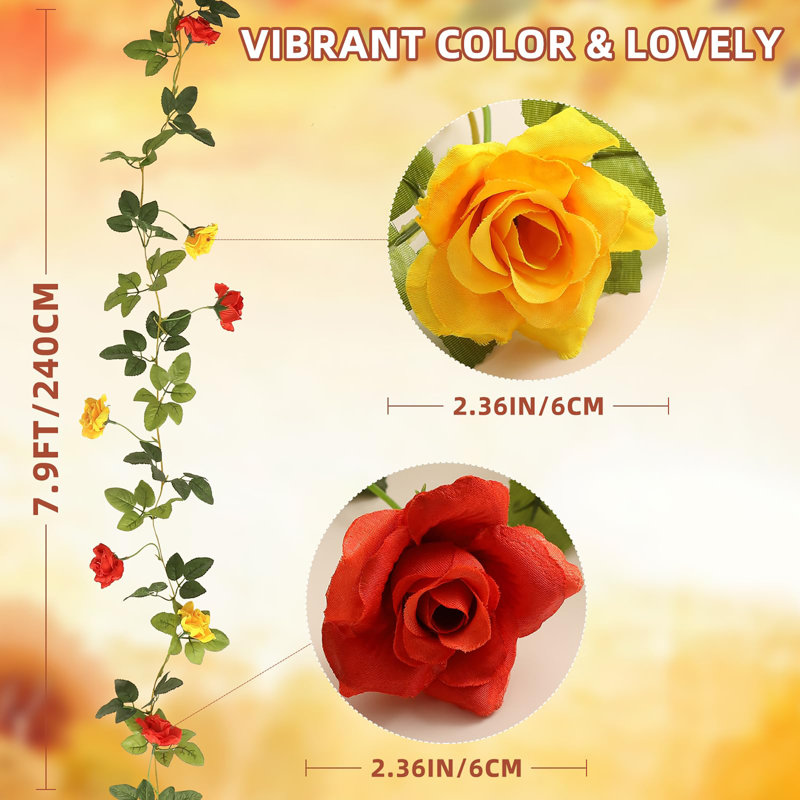 Paquet de 6 guirlandes de fleurs artificielles 15,8 pi fausses vignes, Jaune orange