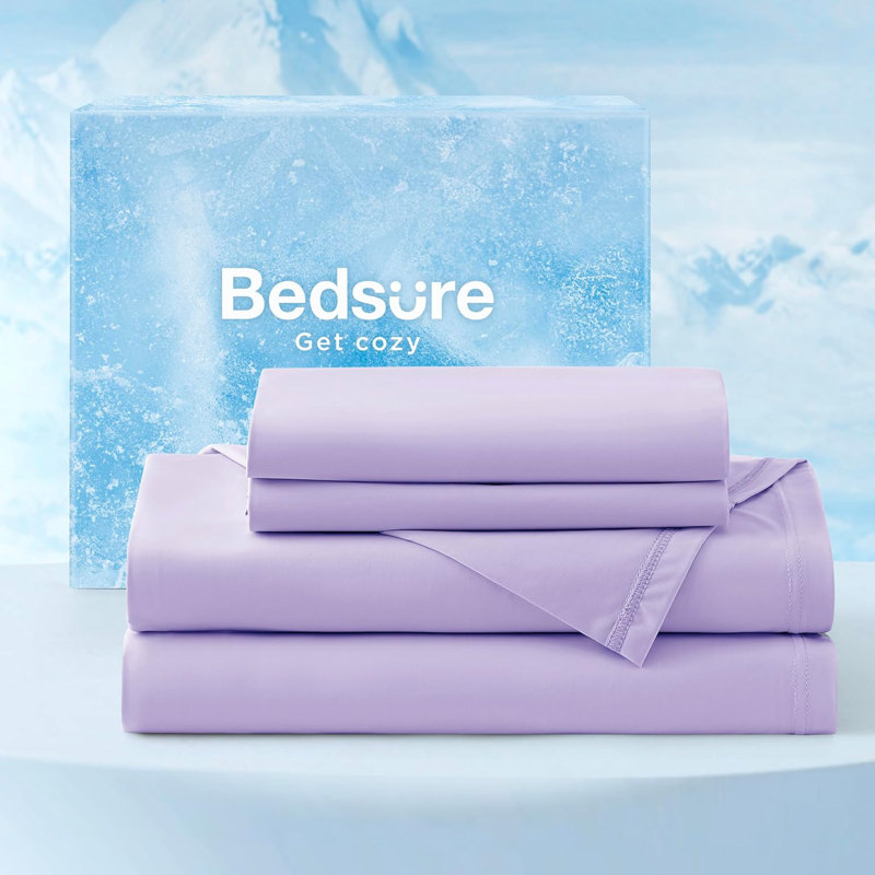 Draps rafraîchissants pour lit avec poche profonde jusqu'à 17,5 po, Ensemble de draps pour lit très grand californien, Mauve