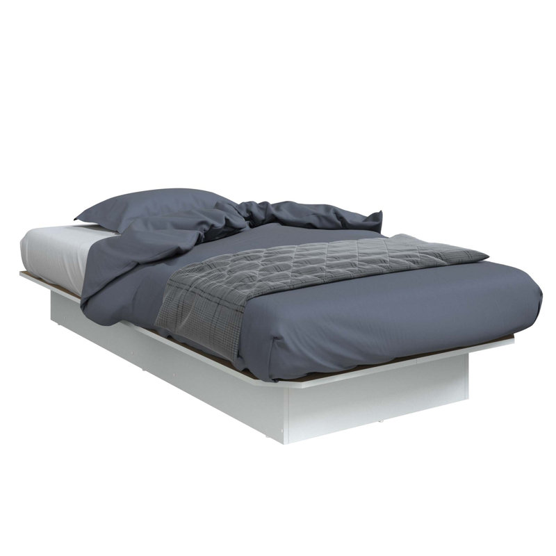 Lit plateforme Suad - Assemblage facile, aucun sommier requis, Lit simple, Blanc