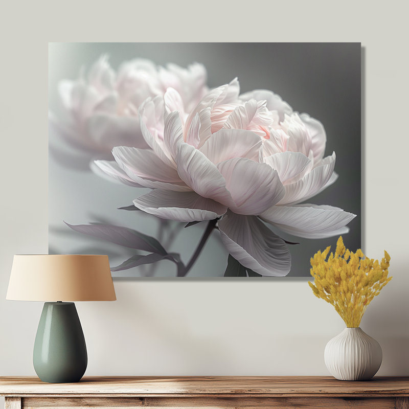 Décoration murale pivoines blanches et grises - pivoines, H 34 po x l 44 po, Toile tendue