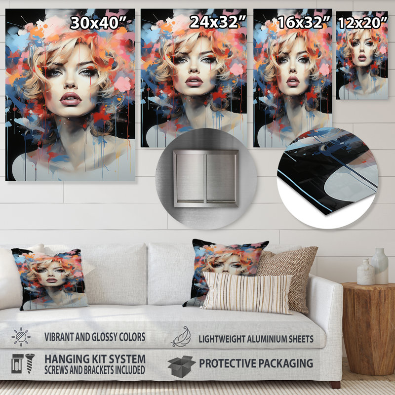 Marilyn Monroe Blooming Beauty - art mural mode en métal, H 20 po x l 12 po x P 1 po