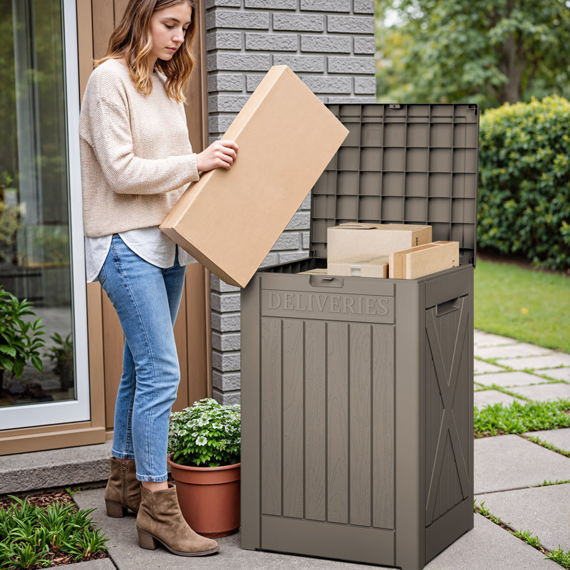 55 Gallon Lockable Resin Package Delivery Box With Lockable Secure, Tan