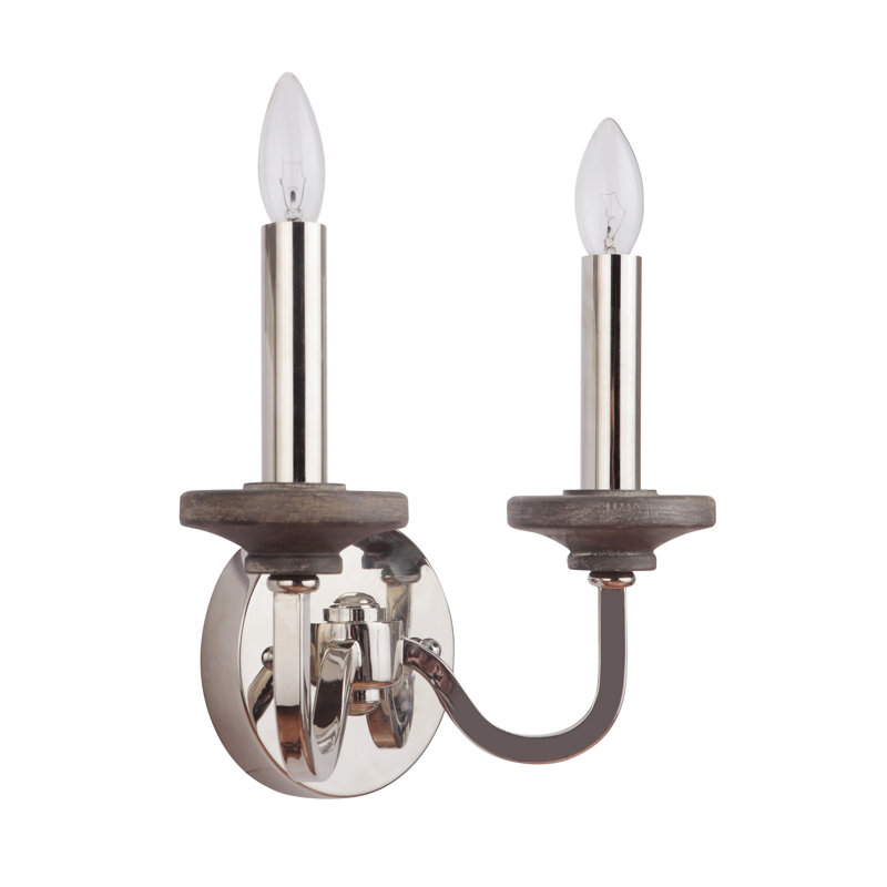 Lampe murale bougie 2 lumières Arkaitz, Nickel poli / bois gris