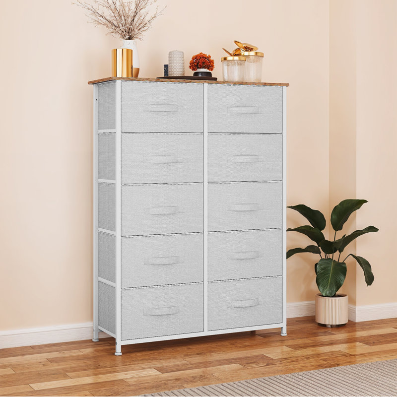 85.6 cm W Chest of 10 Drawers, Light Grey