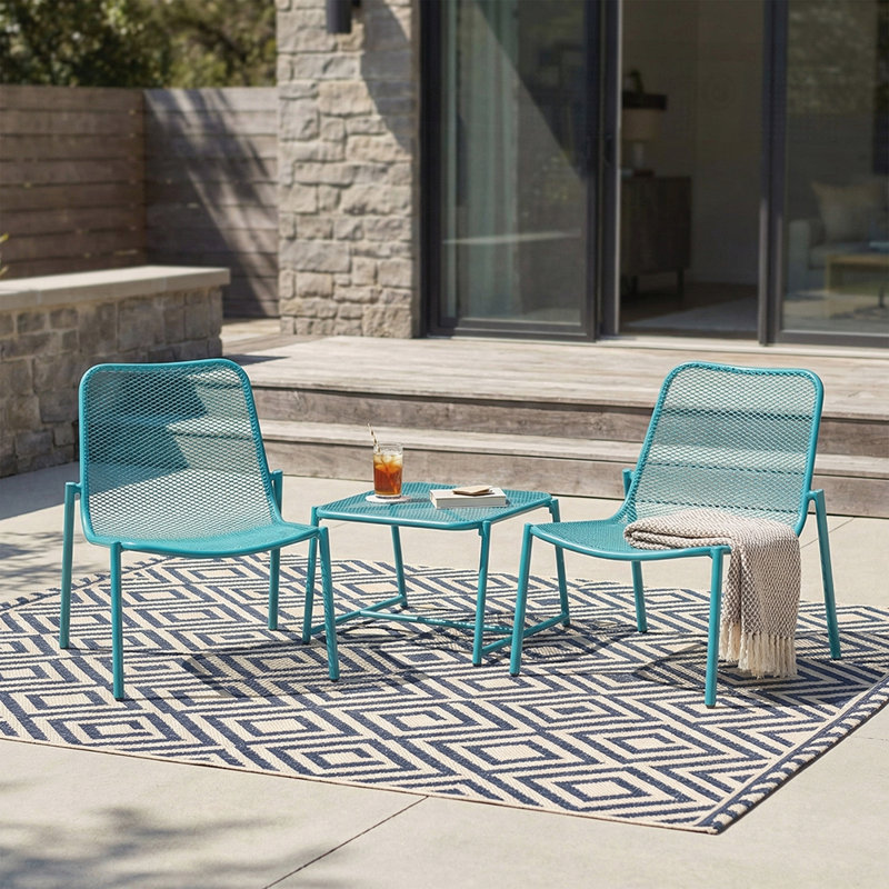 Ensemble de conversation d'extérieur 3 pièces avec structure en fer et 2 chaises en maille, 1 table d'appoint durable et élégante pour les patios et les jardins