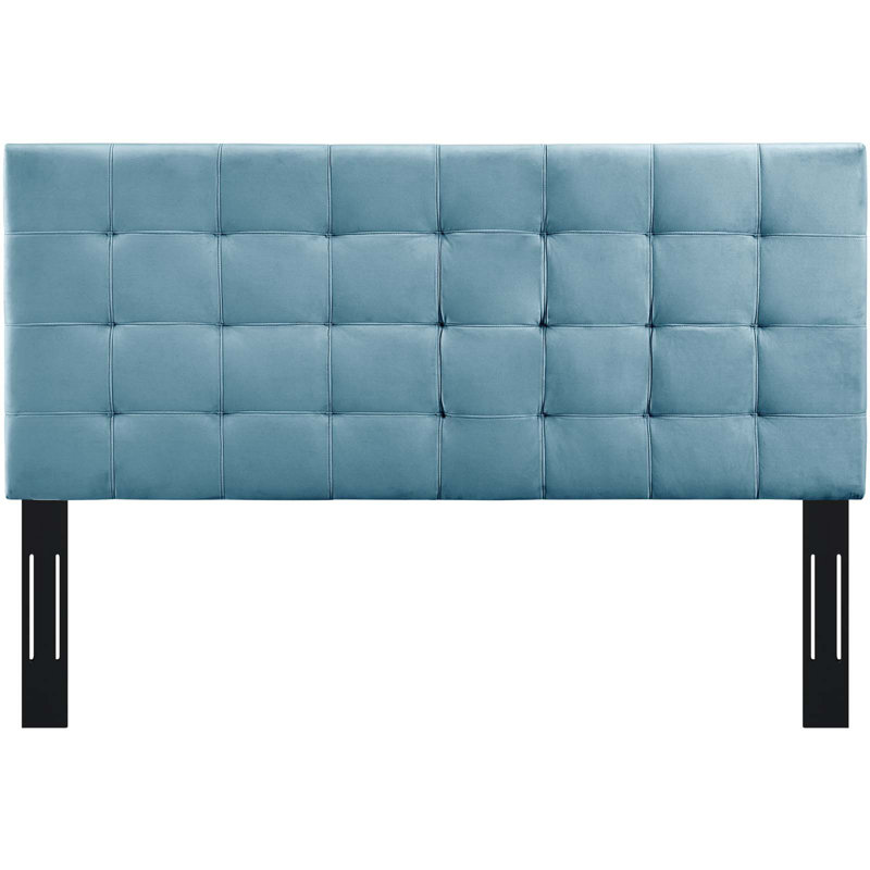 Tête de lit capitonnée en velours Paisley, Double/grand, Bleu mer