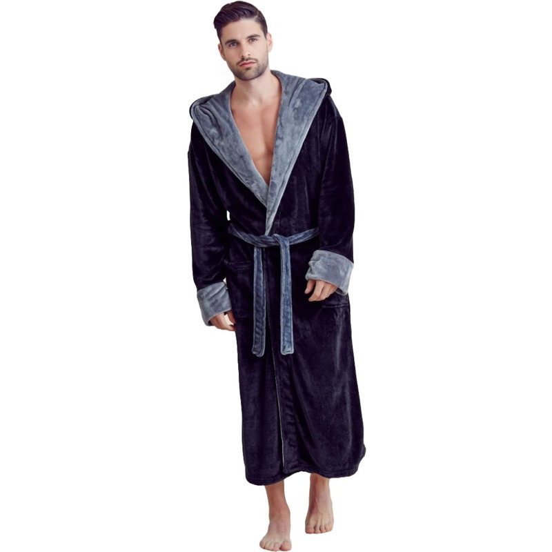 Peignoir mi-mollet avec poches et capuche Yaya, Noir, P / M