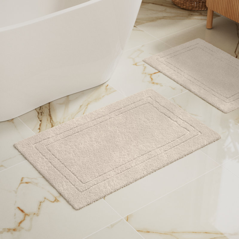 Sandcliff Cotton Non-Skid Machine Washable 2 Piece Bathroom Rug Set, Solid Cream