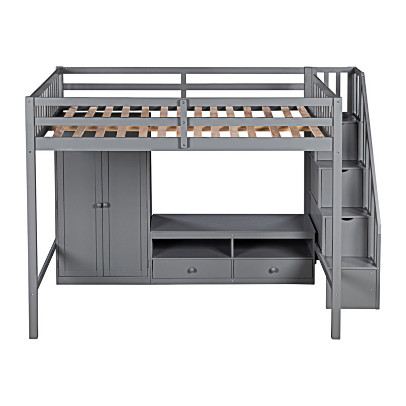 Structure de lit mezzanine avec garde-robe, Gris