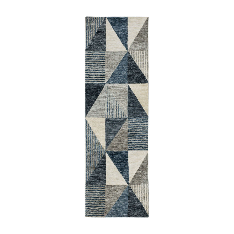 Tapis Scott Scott par Drew and Jonathan, Rectangle 2 pi 4 po x 7 pi 10 po, Bleu