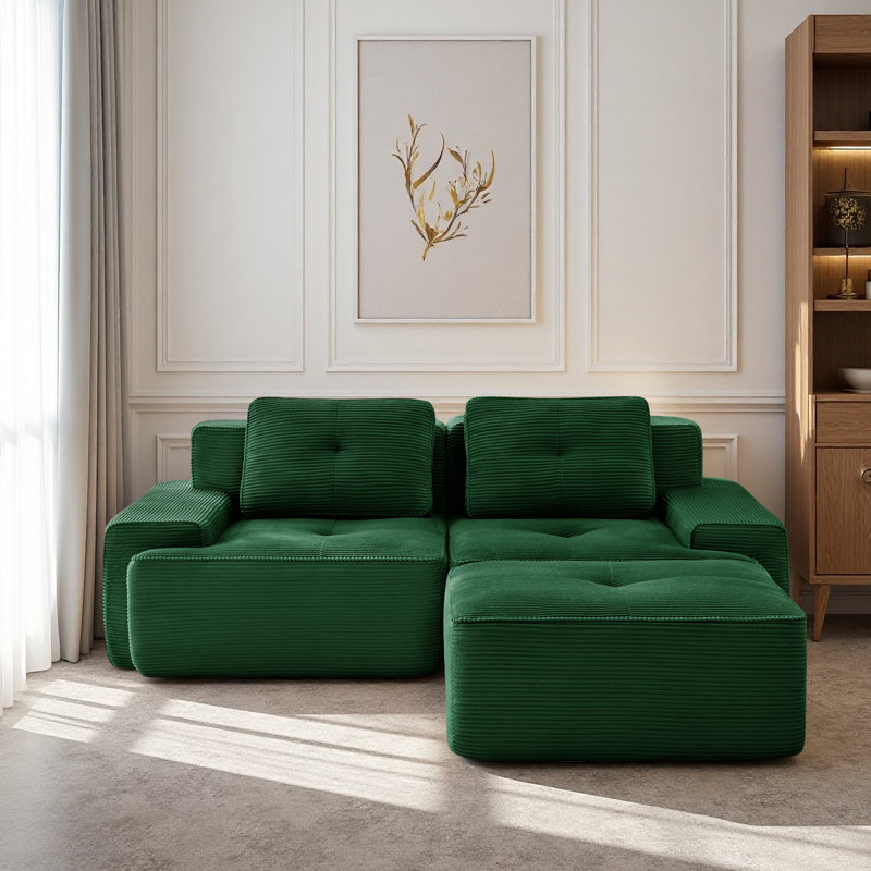 81.9” Boneless Couches For Living Room, Modular Sectional Sofa With L-Shape Chaise, 2 Seater Comfy Upholstered Loveseat Deep Seat Corduroy Fabric Cloud Couch No Assembly, Anti-Slip Design​