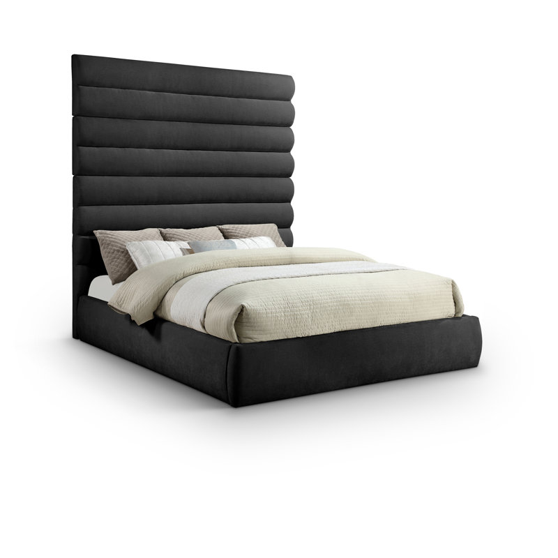 Lit en tissu Adam, Noir, Très grand lit, Chenille Fabric