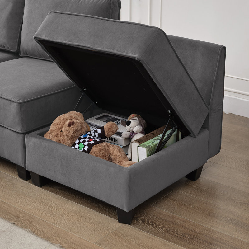 Canapé modulaire rembourré 7 pièces Zellar, Velours gris