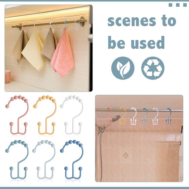 12 Pcs Colorful Shower Curtain Hooks Bohemian Rainbow Color 304 Stainless Steel Rings Rust Proof Balanced Double Glide Shower Hooks(Bohemian Color)