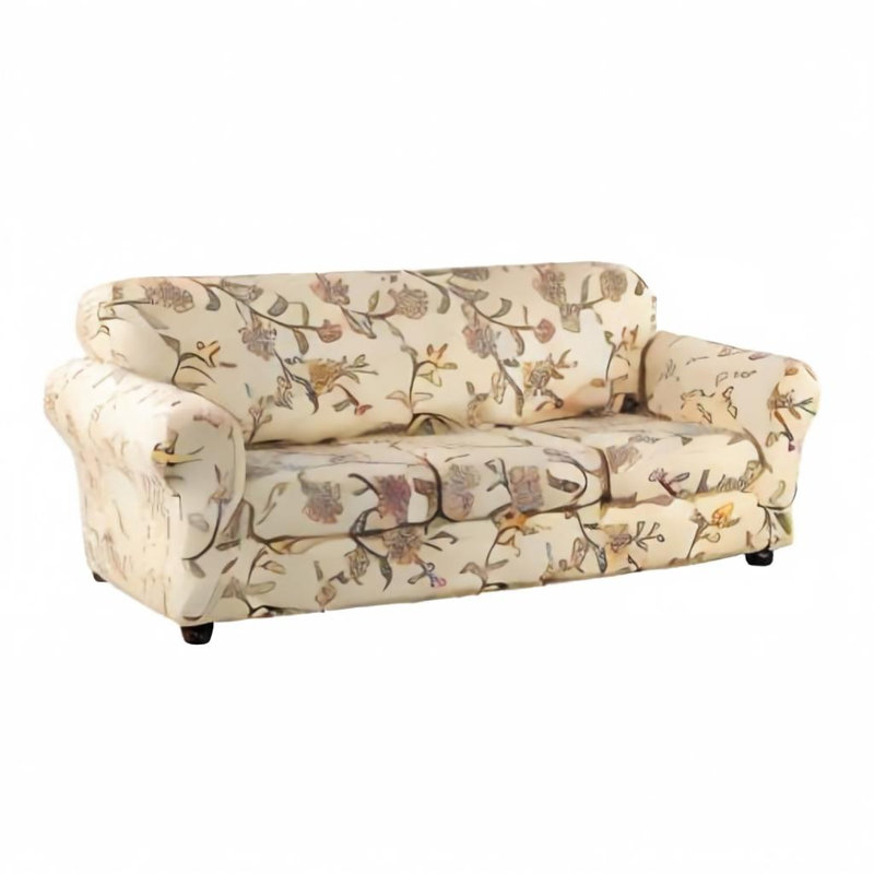 Housse de canapé imprimée pour canapé 3 places, housse extensible haute densité, housse de canapé 4 pièces avec trois housses de coussin séparées (motif fleurs épanouies).