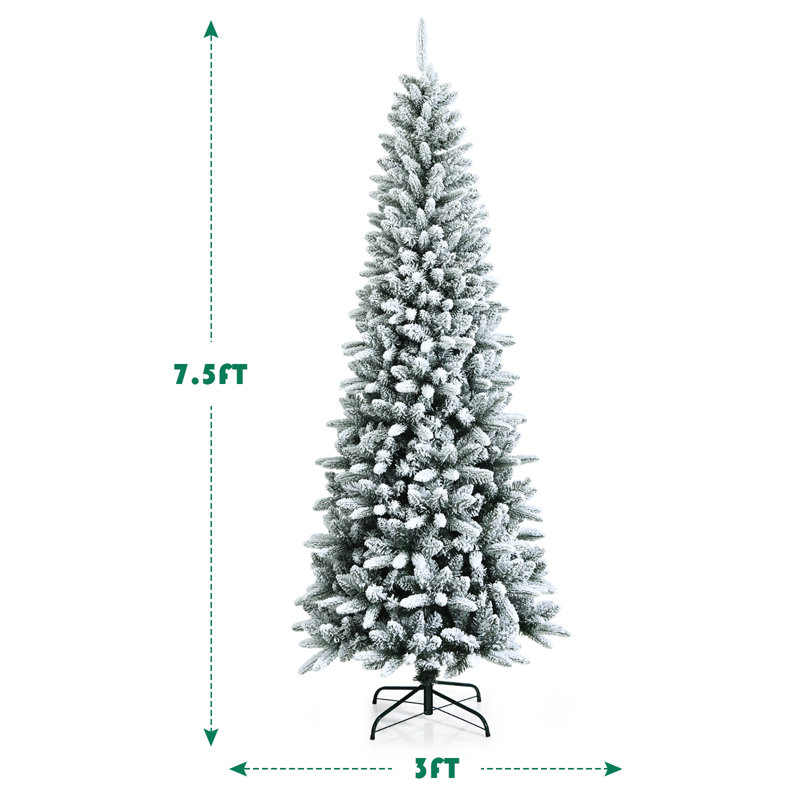 Arbre de Noël blanc réaliste pin floqué / givré, H 7,5 pi