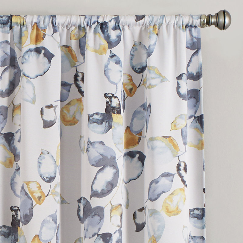 Yellow and Blue Floral Blackout Polyester Curtain Panel