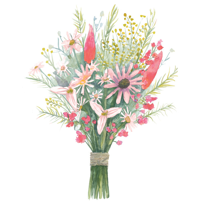 Bunch Of Flowers Pink - Wrapped Canvas Painting, 122cm H x 122cm W x 3.8cm D