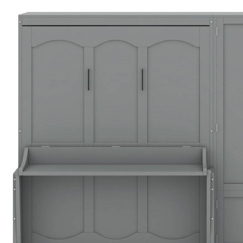 Grand lit escamotable mural avec placard, Gris