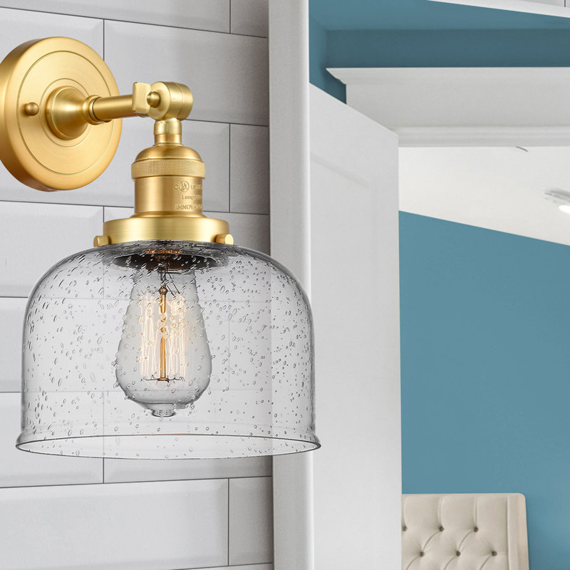 Applique murale 1 lumière 8 po Bell, Ampoule à DEL rétro de 6 watts, Grainé, Or satiné
