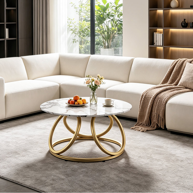 Pedestal Coffee Table, Calacatta Gold, Gold