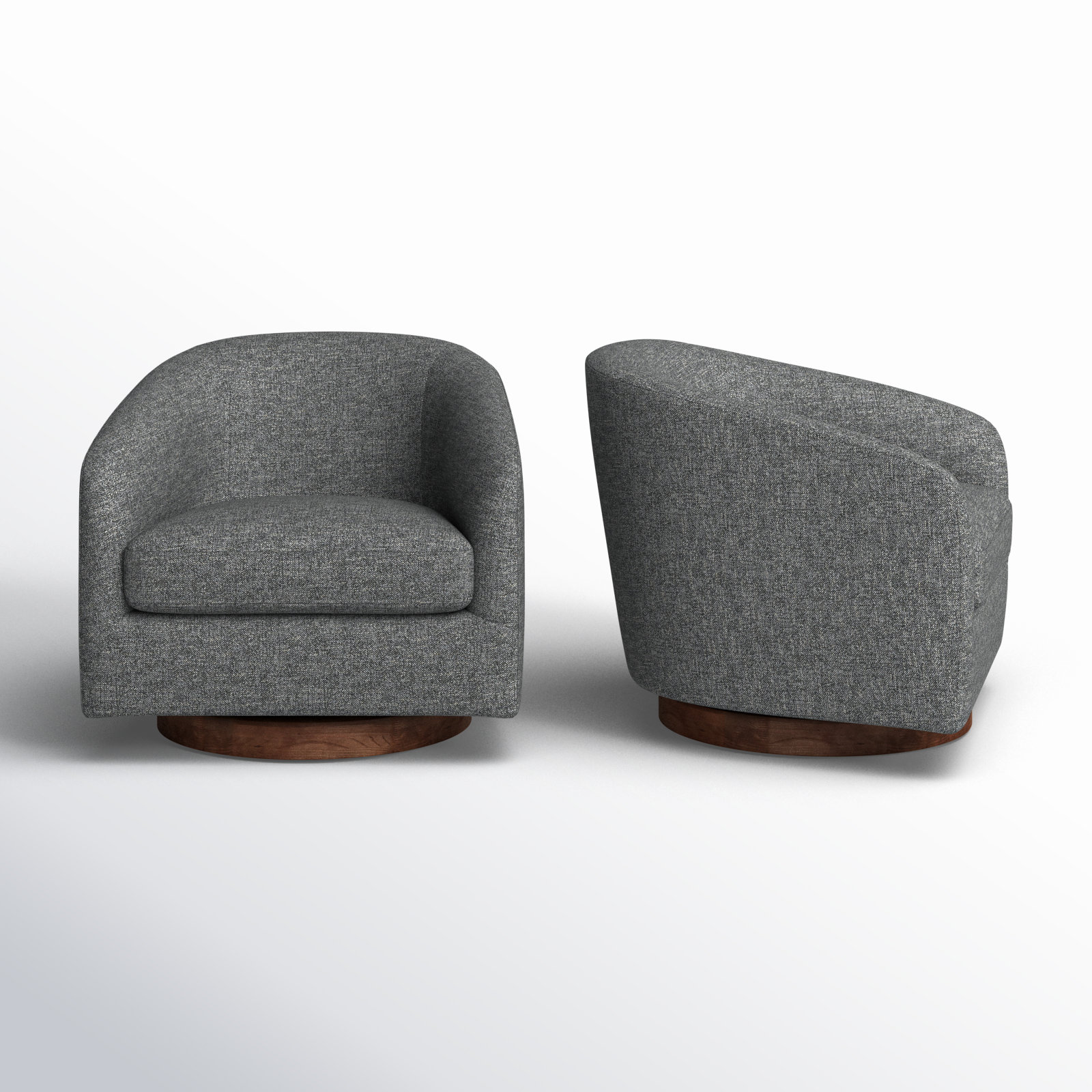 Bennett Linen Swivel Barrel Chair, Dark Gary Tweed