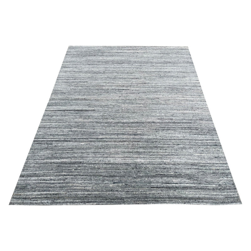 Tapis contemporain gris à motif géométrique strié texturé strié gris, 9 pi x 12 pi