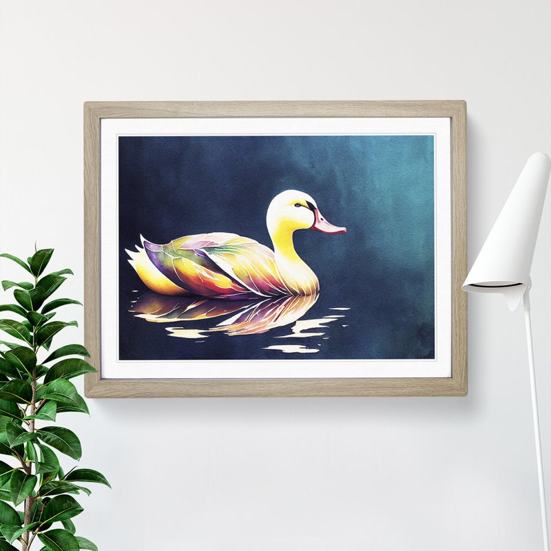 Watercolour Duck Vol.4 1 Piece Single Picture Frame Wall Art, 25cm H x 34cm W x 2cm D, Oak Framed
