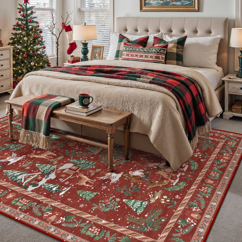 Tapis de Noël lavable Celie pour salon avec antidérapant, Rectangle 5 pi x 7 pi
